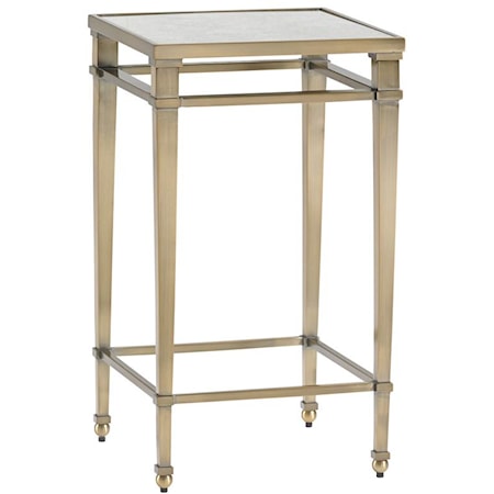 Transitional Coville Metal Accent Tablewith Burnished Brass Finish and Antiqued Mirror Top