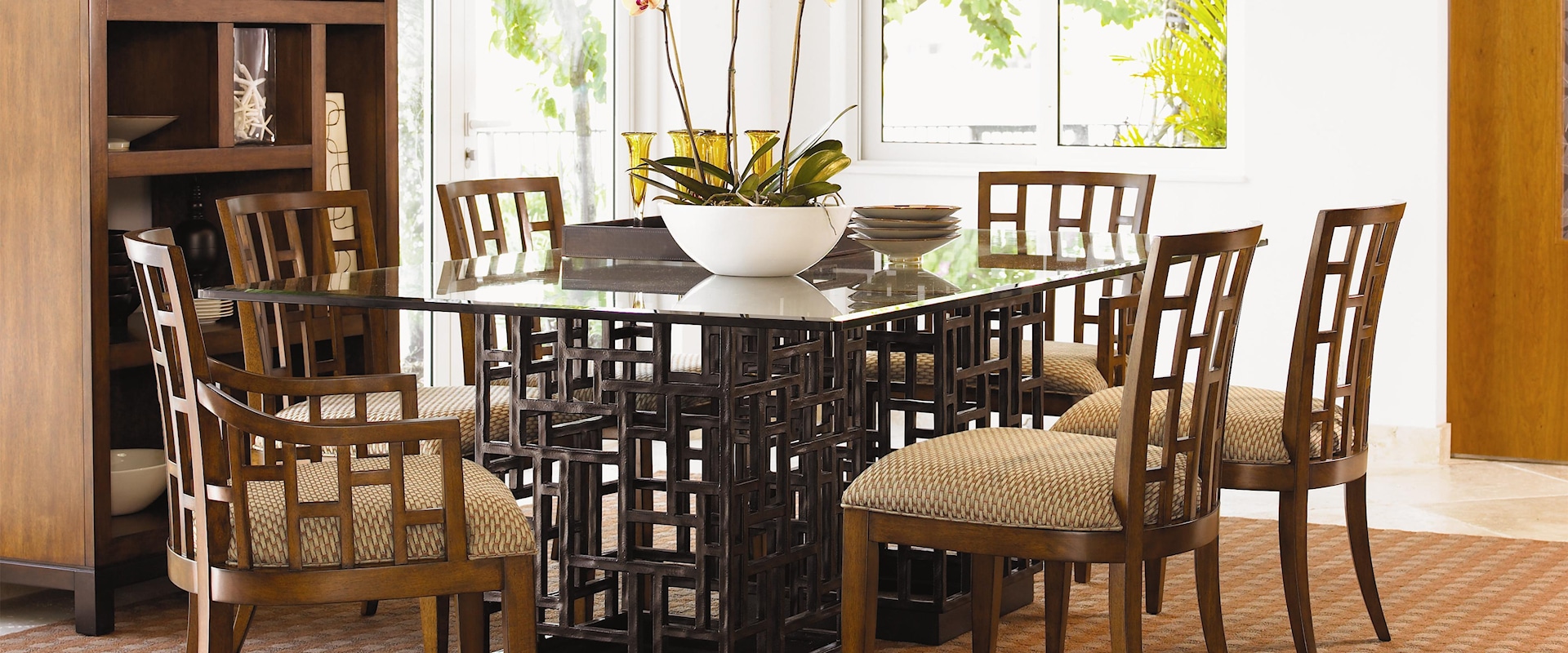 7 Piece South Sea Rectangular Glass Top Table & Lanai Chair Set