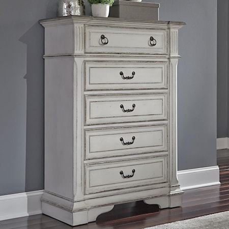 Traditional 5 Drawer Chest of Drawers with Felt Lined Top Drawer