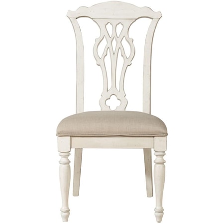 Traditional Splat Back Side Chair with Upholstered Seat