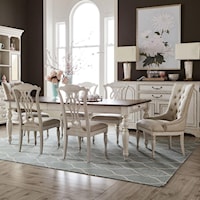 Traditional 7-Piece Rectangular Table Set with Storage, Splat Back & Tufted Chairs
