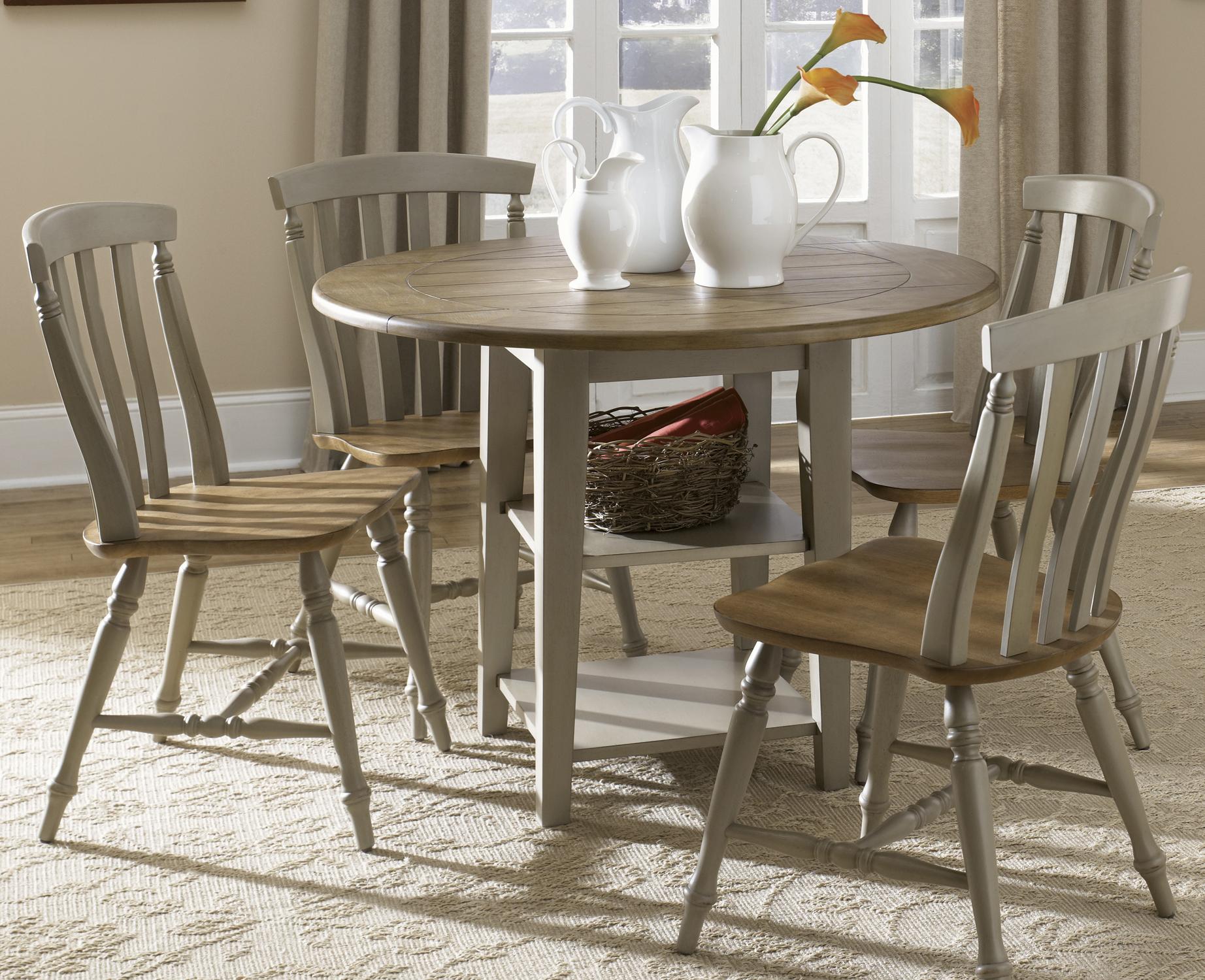 Five Piece Drop Leaf Table and Slat Back Chairs Set