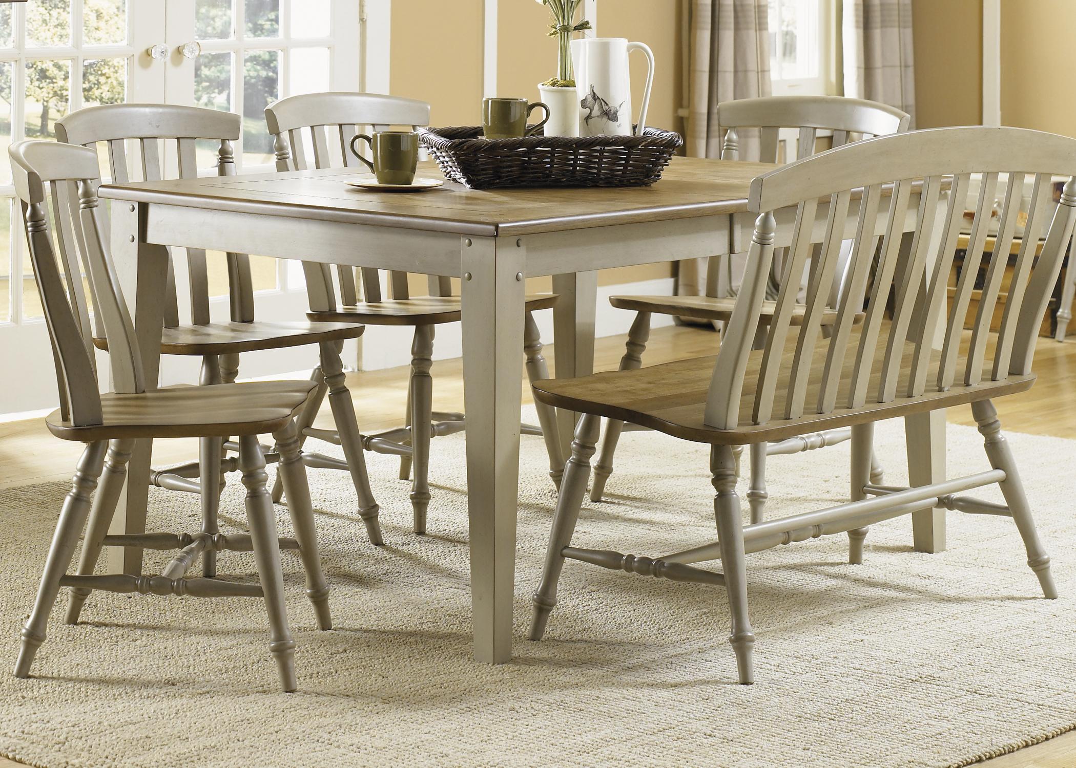 Six Piece Dining Table Set with Chairs and Bench