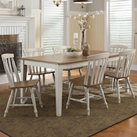 Seven Piece Rectangular Table and Slat Back Chairs Set