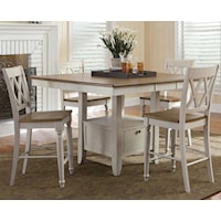Five Piece Gathering Table with Counter Height Double X-Back Chairs Set