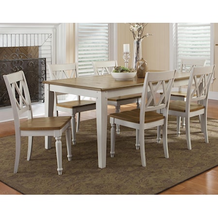 Seven Piece Rectangular Table and Double X-Back Chairs Set