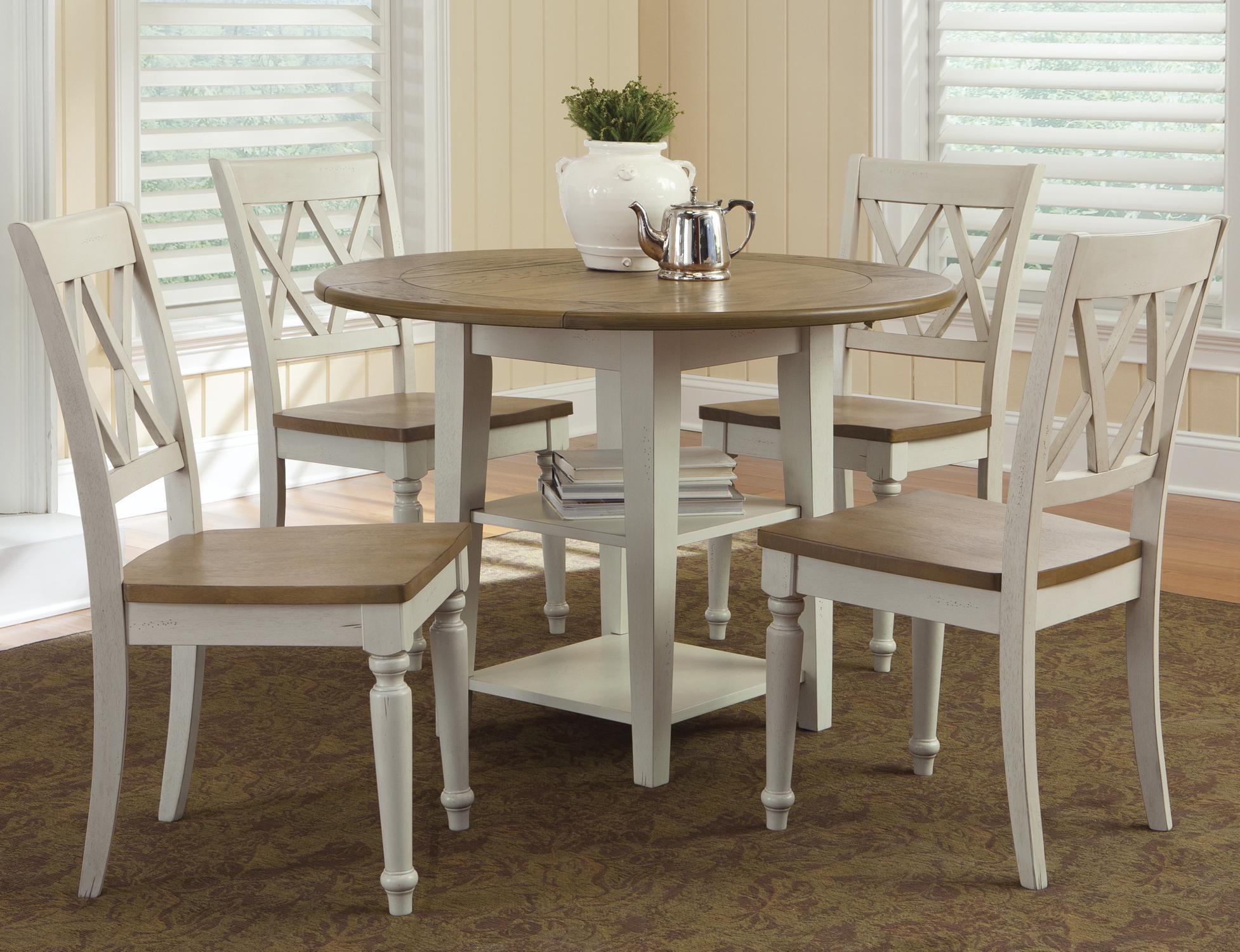 Five Piece Drop Leaf Table and Double X-Back Chairs Set