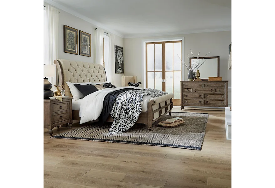 Americana Farmhouse Queen Sleigh Bed, Dreser, Mirror, Nightstand by Liberty Furniture at Johnny Janosik