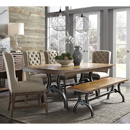 6 Piece Trestle Table Set with Bench