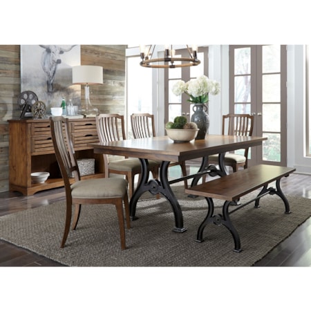 6 Piece Trestle Table Set with Bench