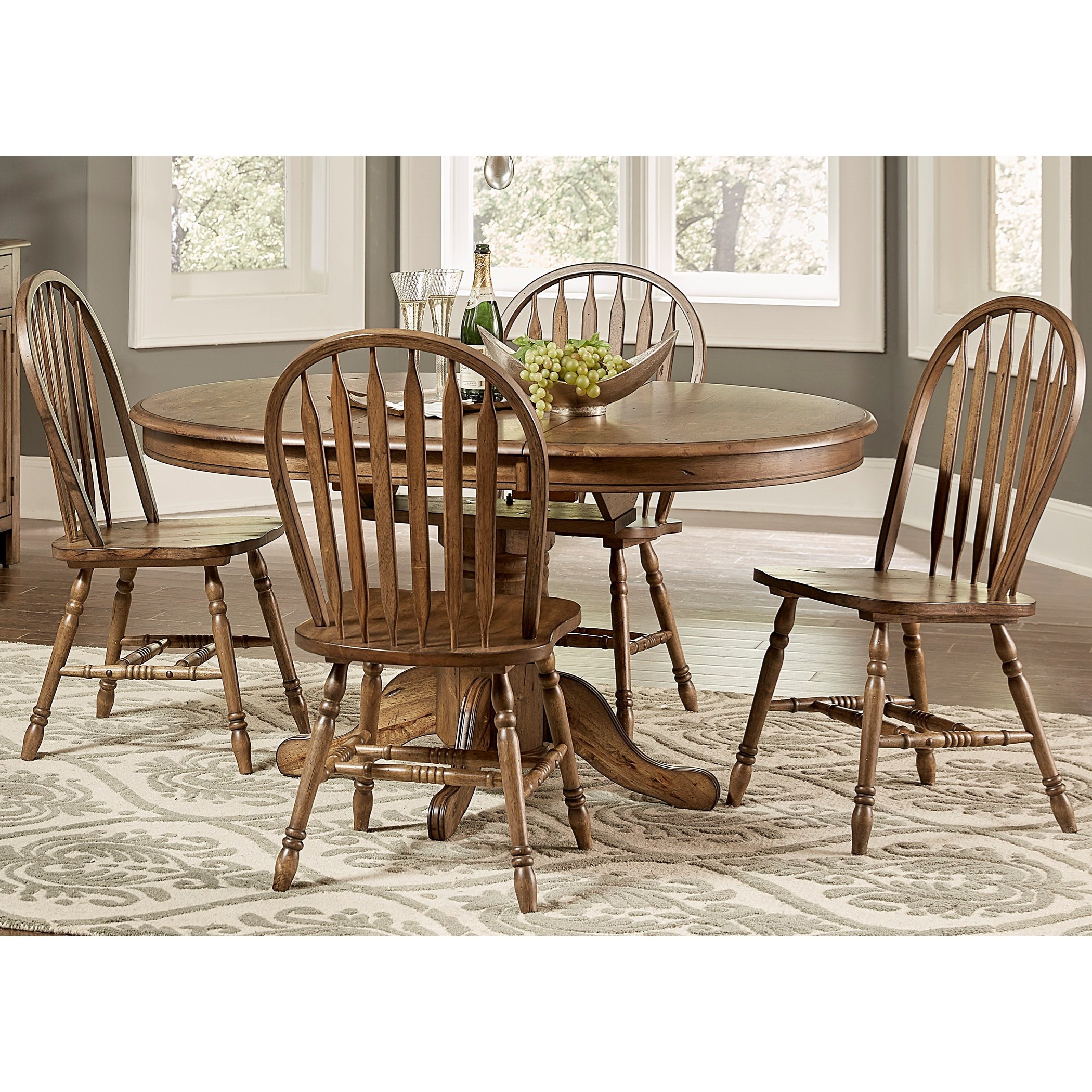 Transitional Pedestal Table and Chair Set with Table Leaf