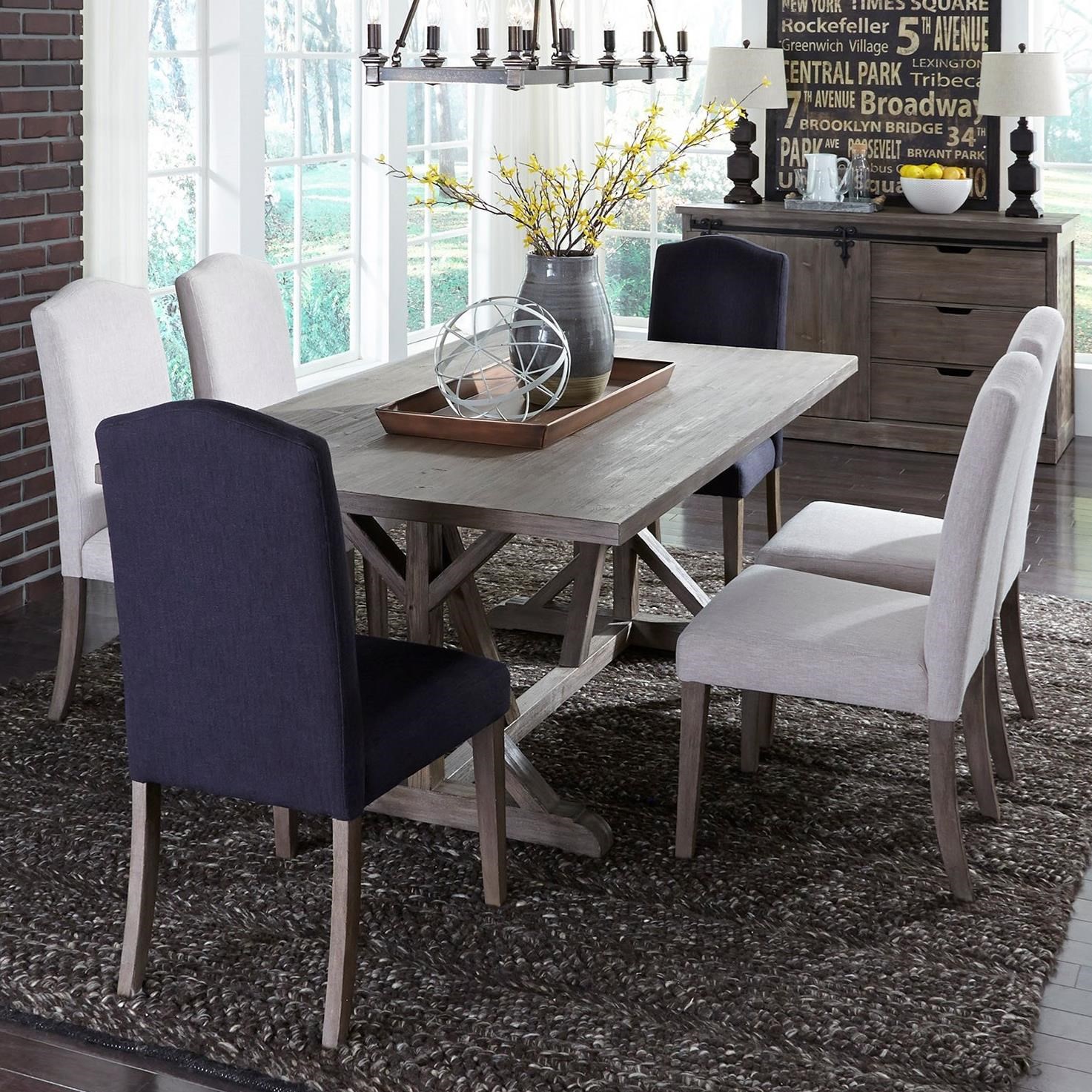 7 Piece Trestle Table Set with Parson's Chairs