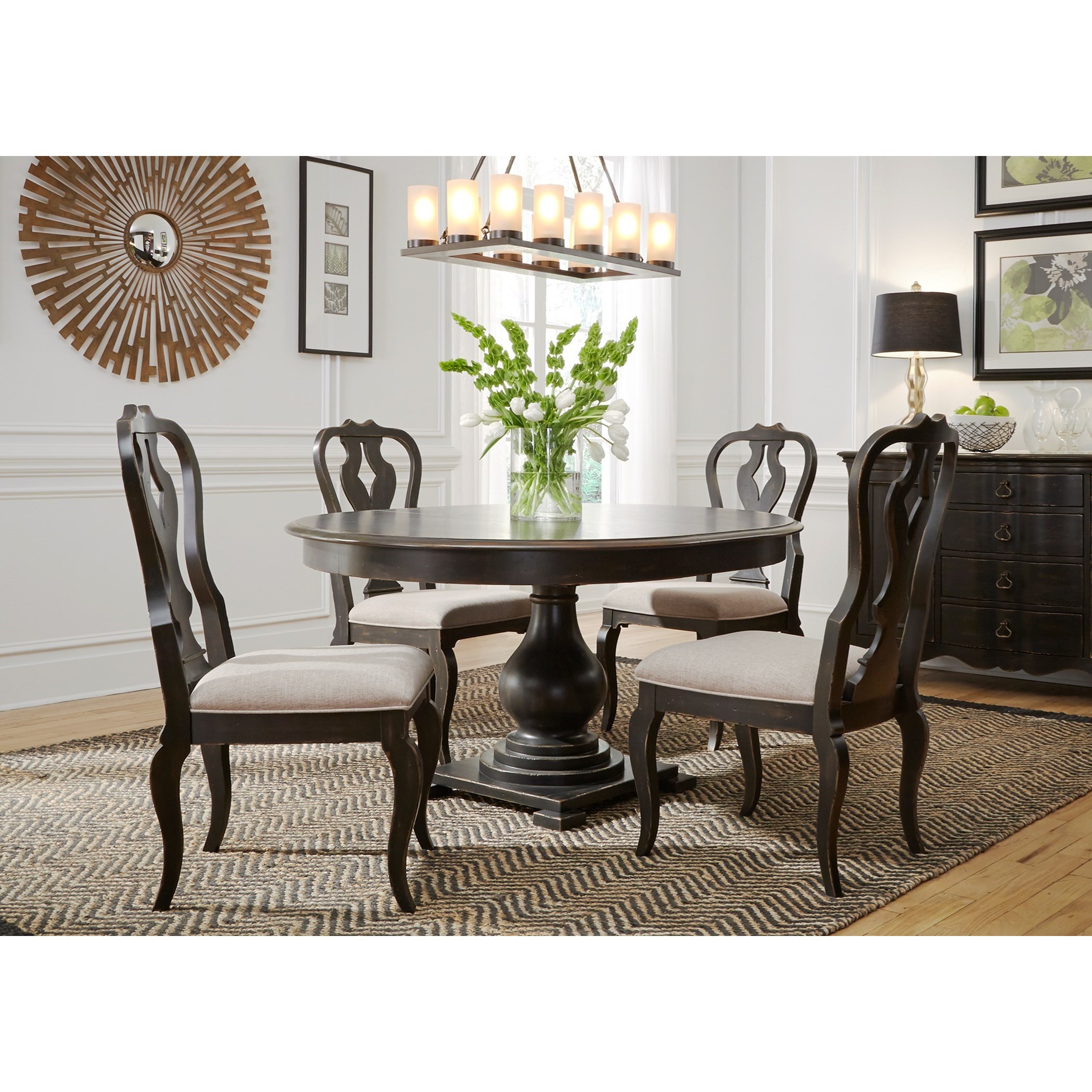Relaxed Vintage Round Pedestal Table and Chair Set