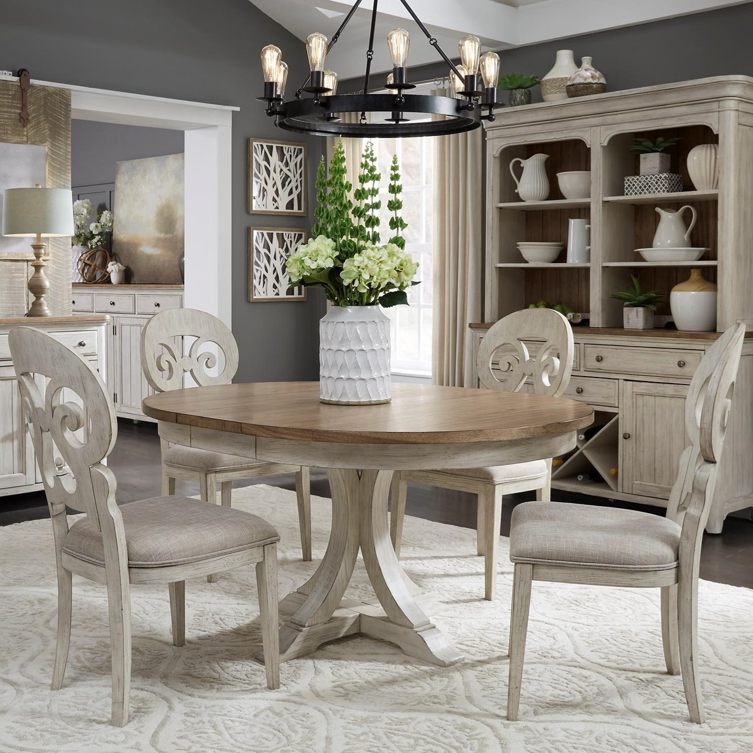 Relaxed Vintage 5-Piece Pedestal Table Set 