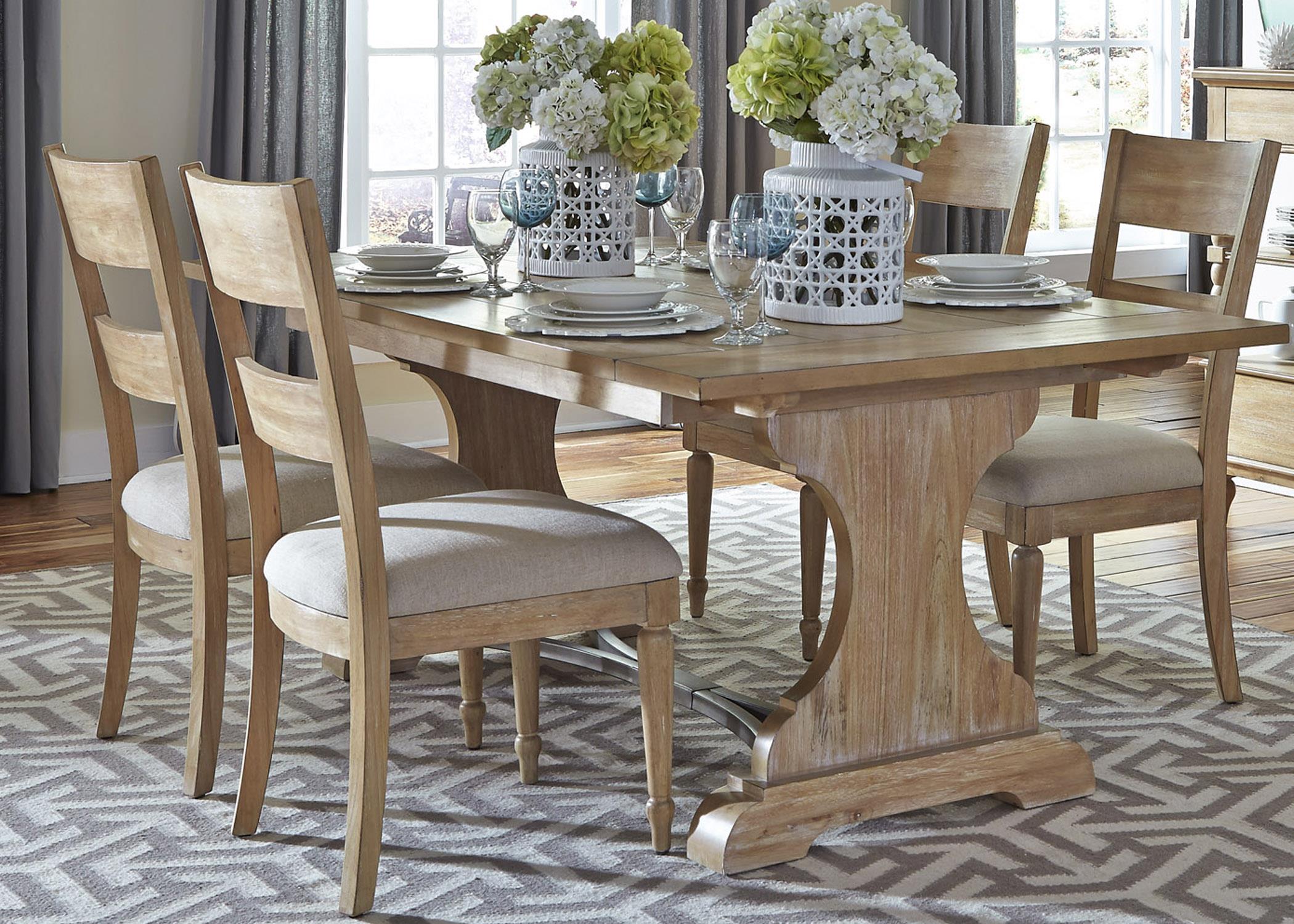 Trestle Table and 4 Slat Back Chairs