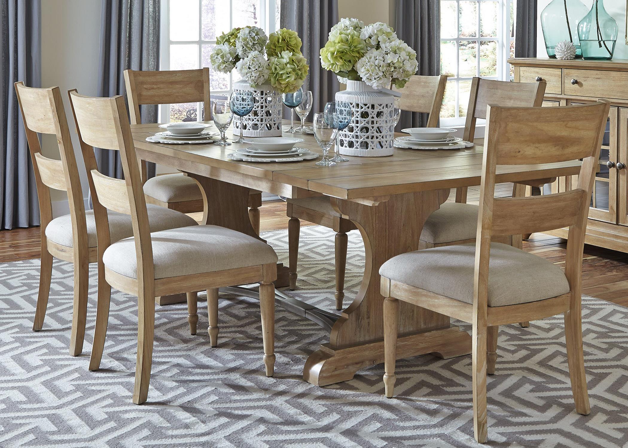 Trestle Table and 6 Slat Back Chair Set