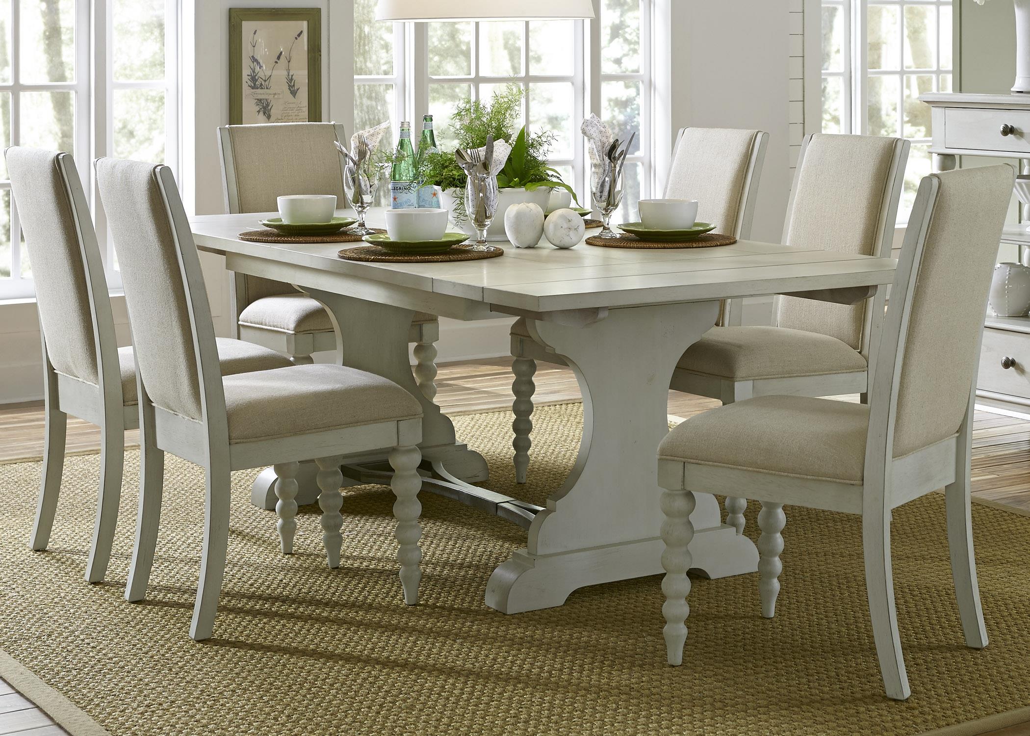 Trestle Table with 6 Upholstered Side Chairs