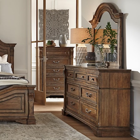 7-Drawer Dresser and Arched Mirror Set