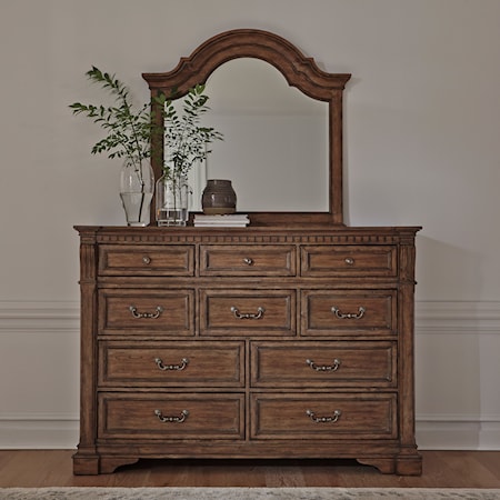 10-Drawer Dresser and Arched Mirror Set