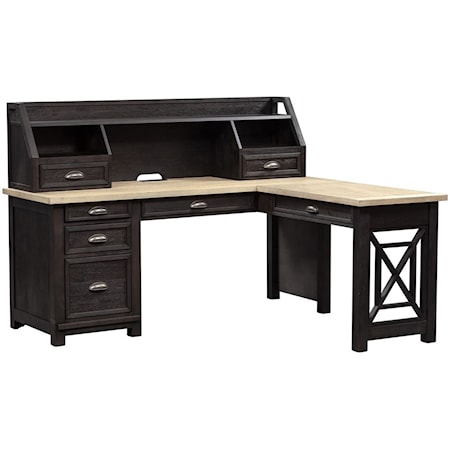Transitional L Shaped Desk with Hutch