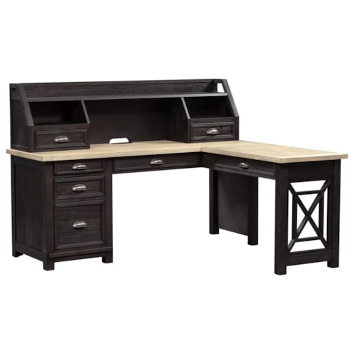 Transitional L Shaped Desk with Hutch