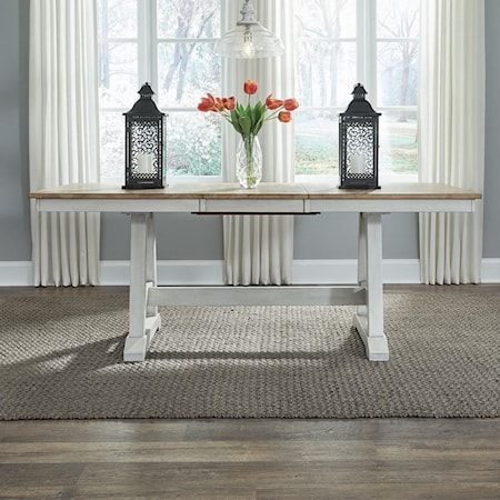 Transitional Two-Toned Trestle Table with Butterfly Leaf