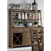 Rustic Server & Hutch with Wine Bottle and Glass Storage