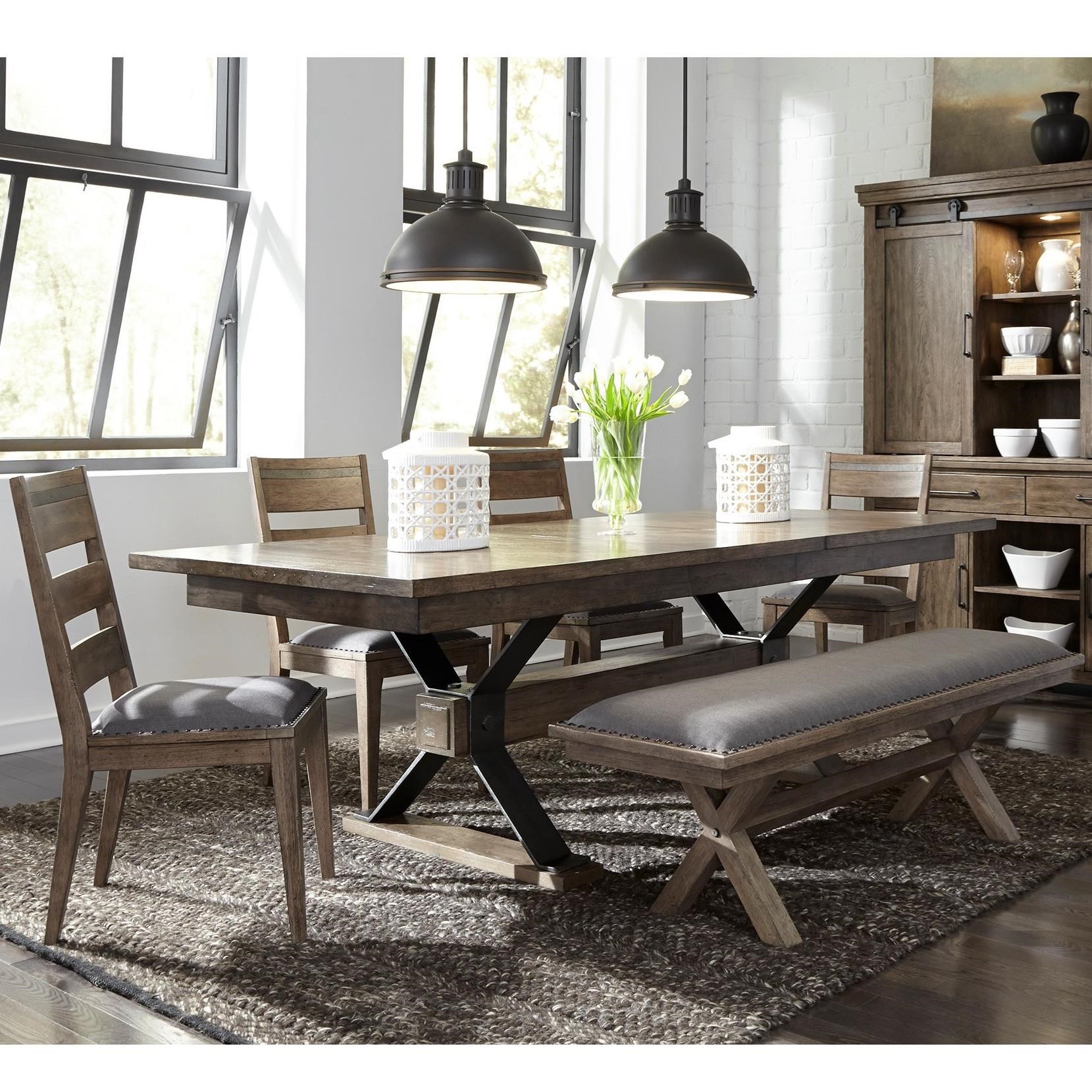 6 Piece Trestle Table and Chair Set 