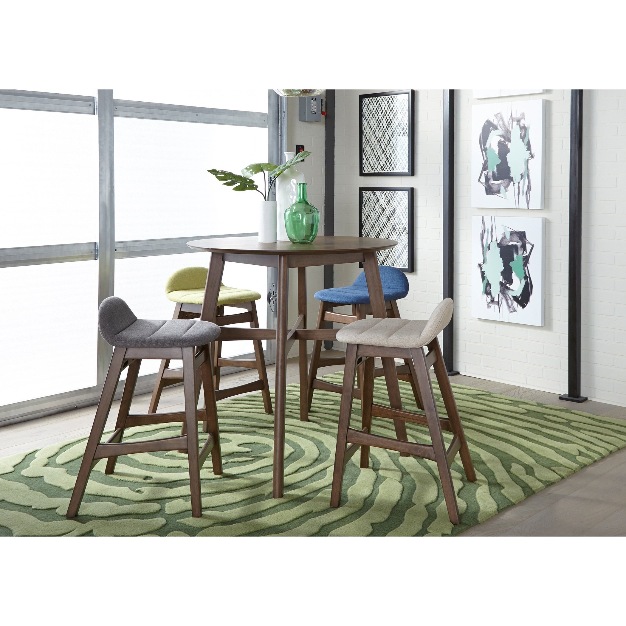 Mid-Century Modern 5-Piece Gathering Table Set with Upholstered Seating