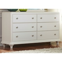 Contemporary Glam 6 Drawer Dresser with Crystal Knobs