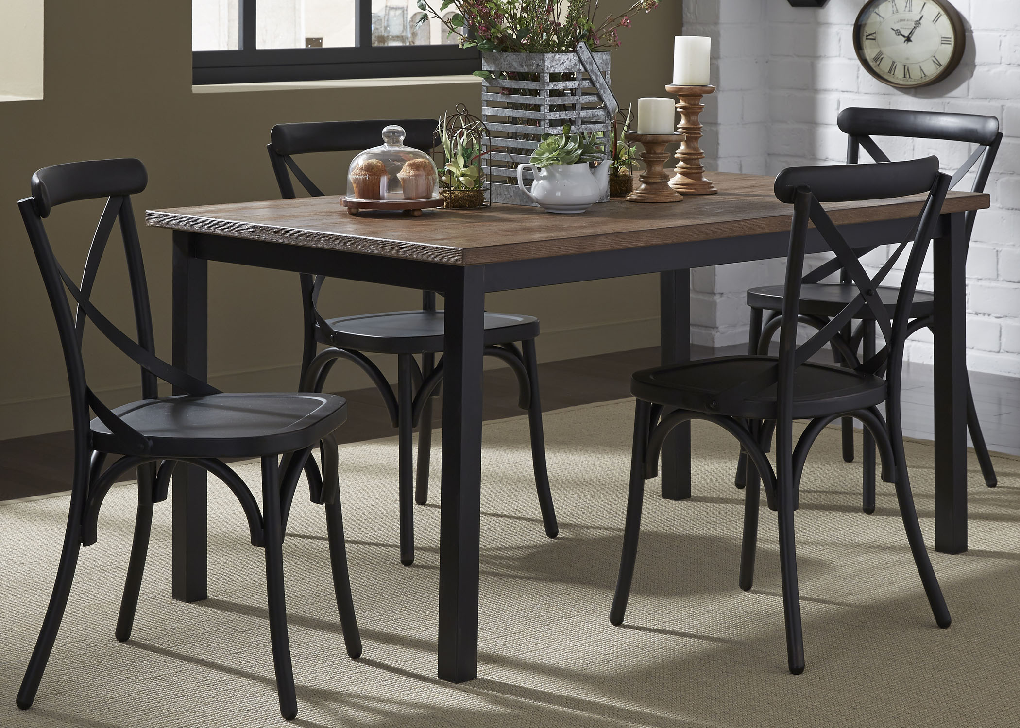 5-Piece Rectangular Leg Table and X-Back Chair Set