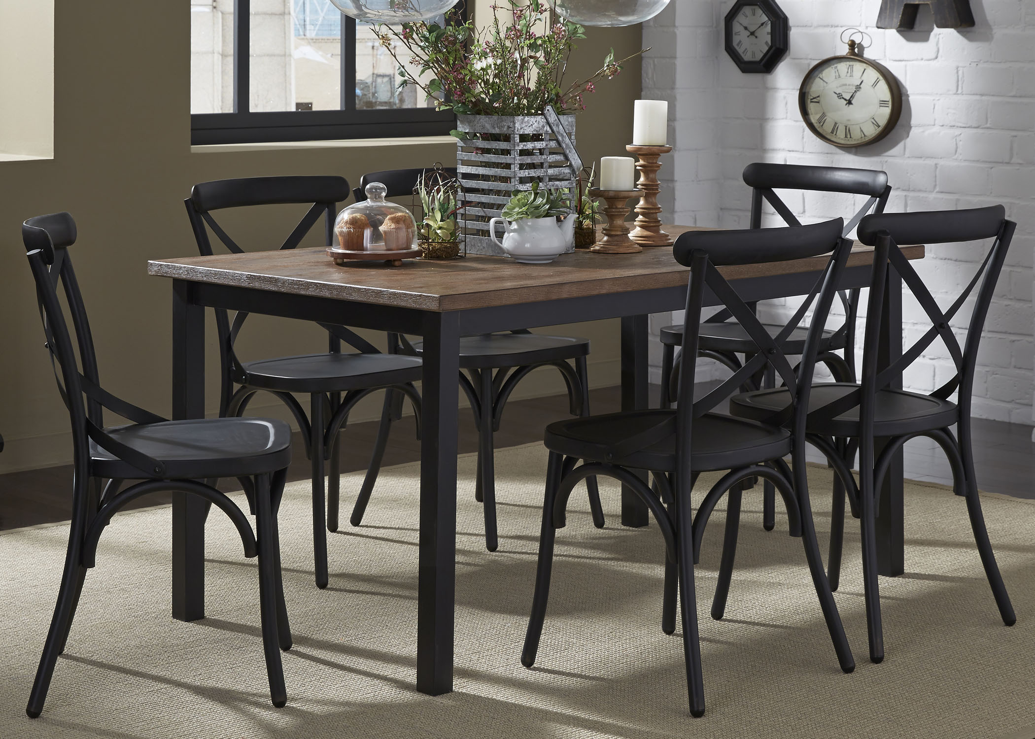 7-Piece Rectangular Leg Table and X-Back Chair Set