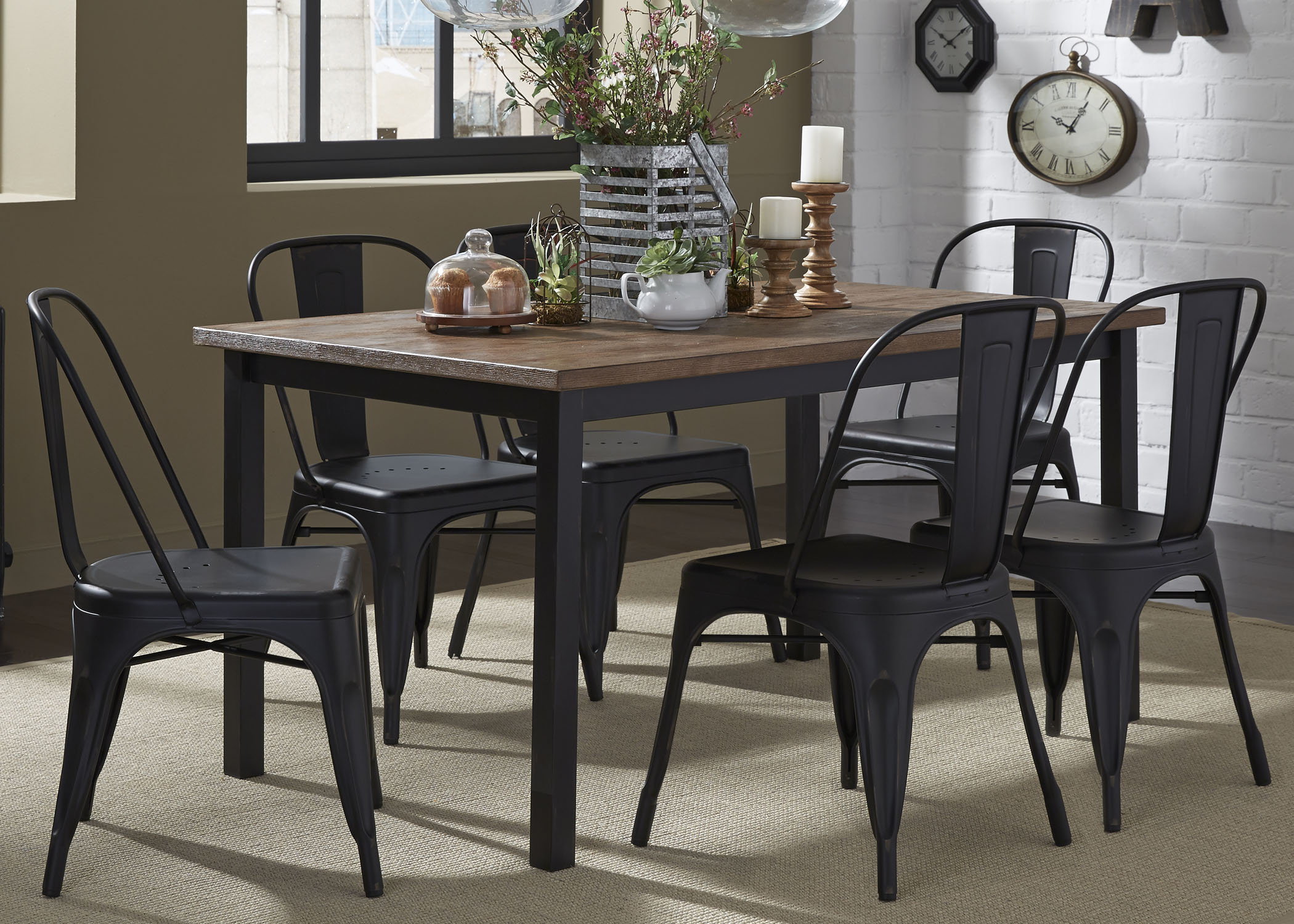 7-Piece Rectangular Leg Table and Bow Back Chair Set