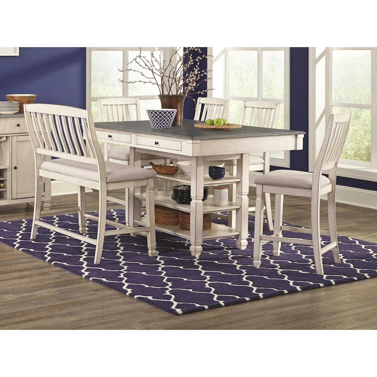 Lifestyle Crafton Counter Height Table with 4 Stools and Bench