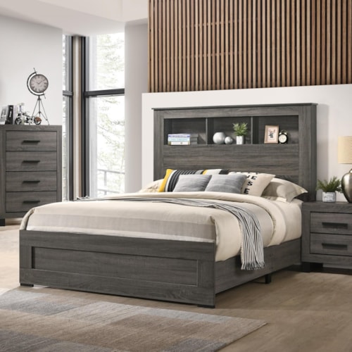 Transitional Queen Bed with Headboard Storage