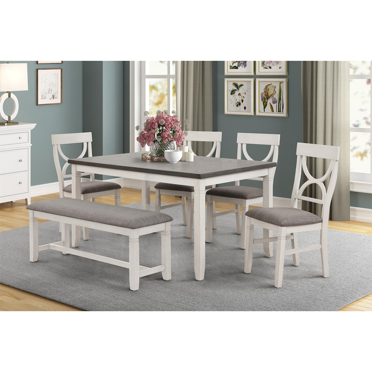 Lifestyle 8615 Dining Table, 4 Side Chairs and Bench