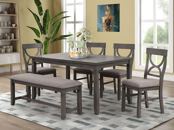 Dining Table, 4 Side Chairs and Bench