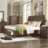 Rustic Queen Sleigh Bed with Storage Footboard