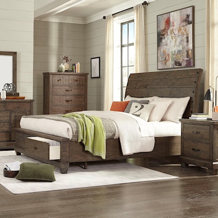 Rustic King Sleigh Bed with Storage Footboard