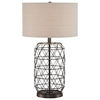 Black Finished Metal Table Lamp with Linen Fabric Shade