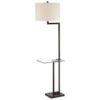 Dark Bronze Finished Floor Lamp with Linen Shade and Glass Table
