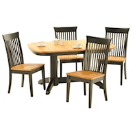 Five Piece Dining Set With Double Pedestal Table and Slated Chairs