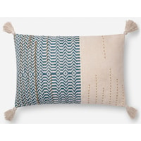 Ivory / Blue 16" X 26" Polyester Pillow