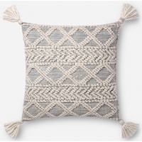 Ivory / Blue 22" X 22" Polyester Pillow