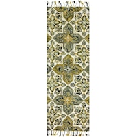 2' 6" X 7' 6" Hand-Tufted Ivory / Emerald Contemporary Runner Rug