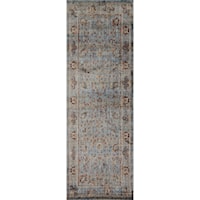 2' 7" x 8' 0" Machine-Made Lt. Blue / Clay Contemporary Runner Rug