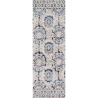 2' 6" X 7' 6" Machine-Made Blue / Ant. Ivory Contemporary Runner Rug