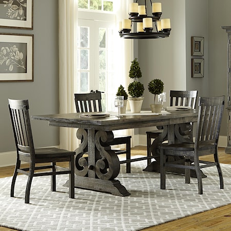 Transitional Seven Piece Weathered Gray Dining Set