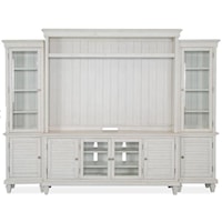 4 Pc Wall Unit with Glass and Wood Louvered Doors and Wire Management Finished in Alabaster