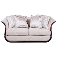 Transitional Free Floating Loveseat with Exposed Wood Frame
